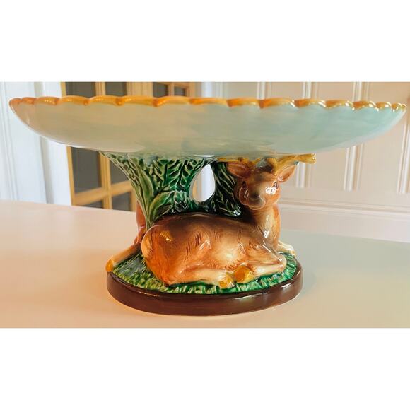 Vtg Majolica Handpainted Takahshi San Francisco Japan Deer Dish - Picture 2 of 8